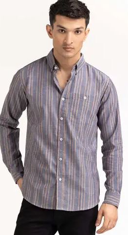 Navy Brown Striped Casual Shirt